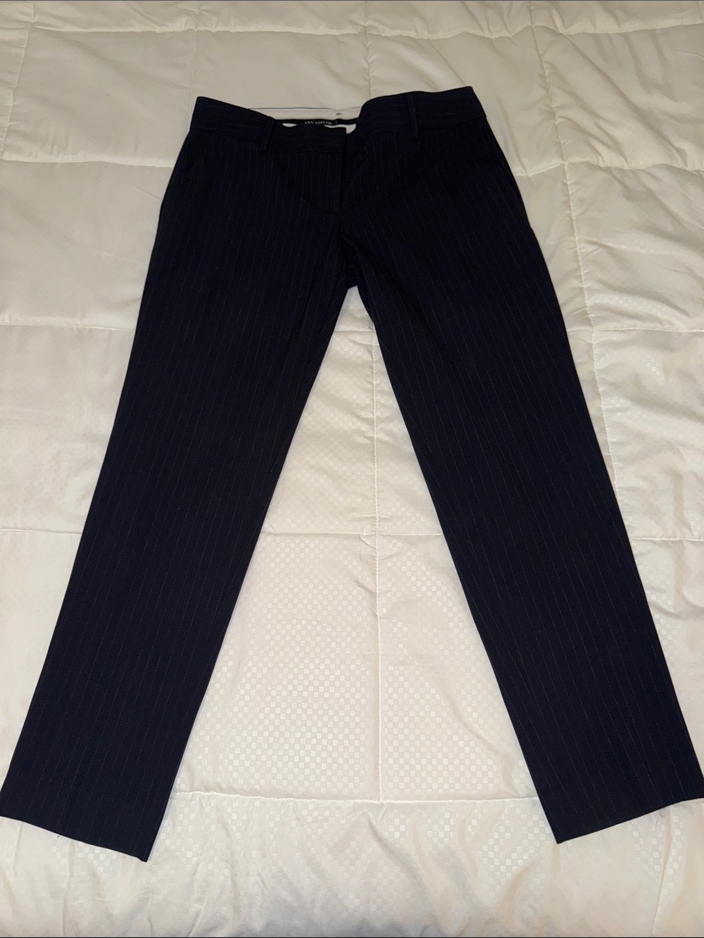 Ann Taylor Navy Blue Pinstripe Straight-Leg Trousers